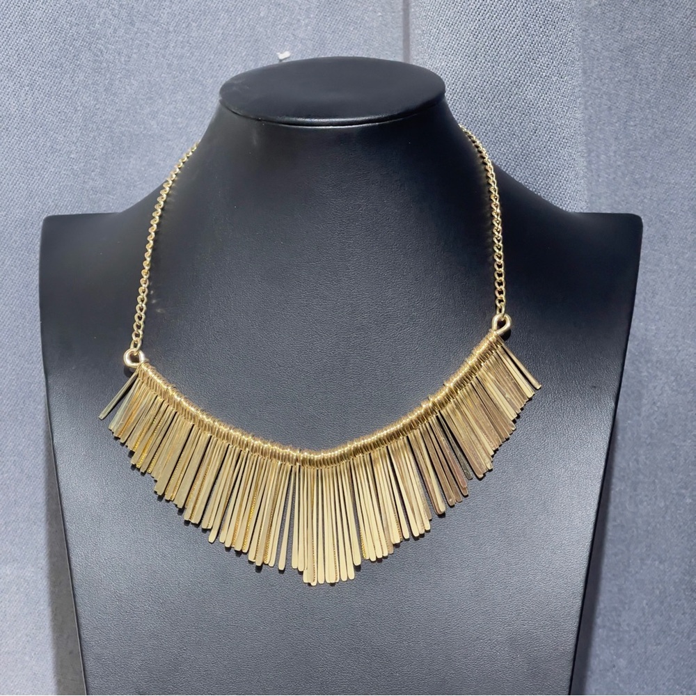 Express Gold Statement Necklace With Fringe Details